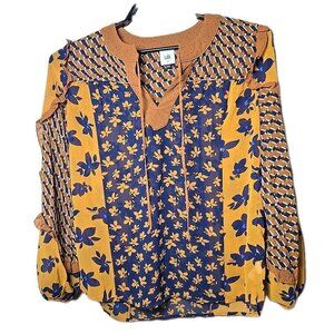 CAbi #3953 Golden Eye Harmony LS Blouse Flower Riot Print Size Small Boho t9